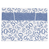 Happy 50th Birthday Number Pattern Blue/White Groot Cadeauzakje (Achterkant)