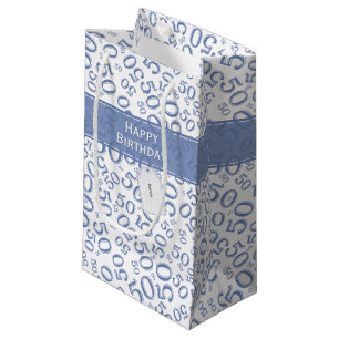 Happy 50th Birthday Number Pattern Blue/White Klein Cadeauzakje
