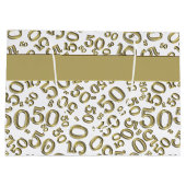Happy 50th Birthday Number Pattern Gold/White Groot Cadeauzakje (Achterkant)