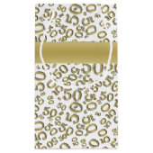 Happy 50th Birthday Number Pattern Gold/White Klein Cadeauzakje (Achterkant)