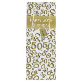 Happy 50th Birthday Number Pattern Gold/White Wijn Cadeautas (Voorkant)