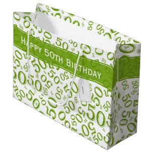 Happy 50th Birthday Number Pattern Green/White Groot Cadeauzakje