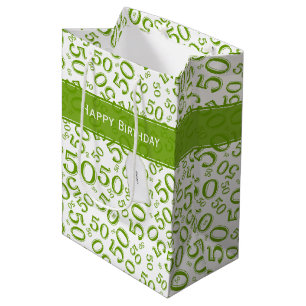 Happy 50th Birthday Number Pattern Green/White Medium Cadeauzakje