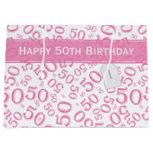 Happy 50th Birthday Number Pattern Pink/White Groot Cadeauzakje (Voorkant)
