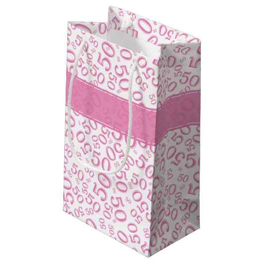 Happy 50th Birthday Number Pattern Pink/White Klein Cadeauzakje (Achterkant Gekanteld)