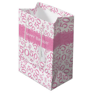 Happy 50th Birthday Number Pattern Pink/White Medium Cadeauzakje