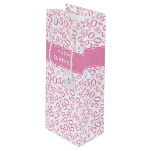 Happy 50th Birthday Number Pattern Pink/White Wijn Cadeautas