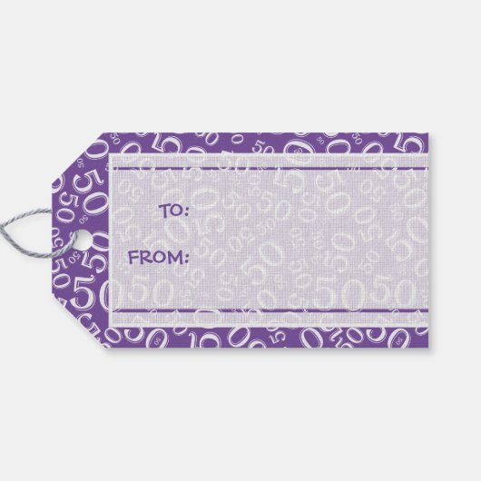 Happy 50th Birthday Paars Random Number Pattern Cadeaulabel (Achterkant Horizontaal)