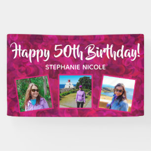 Happy 50th Birthday Pink Gepersonaliseerde foto's Spandoek