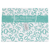 Happy 50th Birthday Random Pattern Blauwgroen/Whit Groot Cadeauzakje (Voorkant)