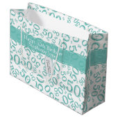 Happy 50th Birthday Random Pattern Blauwgroen/Whit Groot Cadeauzakje (Voorkant Gekanteld)