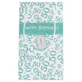 Happy 50th Birthday Random Pattern Blauwgroen/Whit Klein Cadeauzakje (Voorkant)