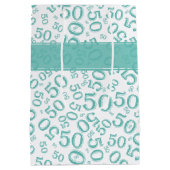 Happy 50th Birthday Random Pattern Blauwgroen/Whit Medium Cadeauzakje (Achterkant)
