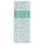 Happy 50th Birthday Random Pattern Blauwgroen/Whit Wijn Cadeautas (Voorkant)