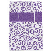 Happy 50th Birthday Random Pattern Paars/White Medium Cadeauzakje (Achterkant)