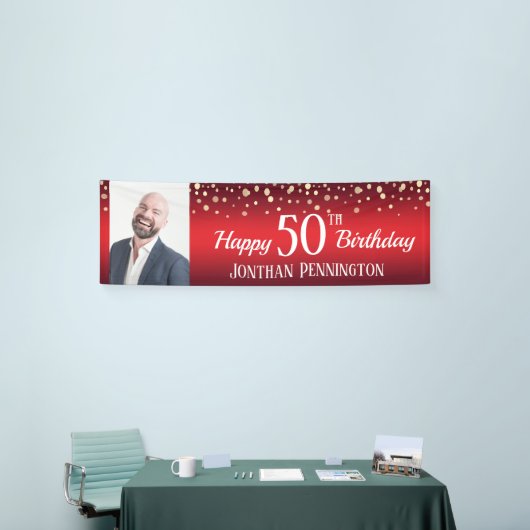 Happy 50th Birthday Red met Confetti One Photo Spandoek (Beurs)