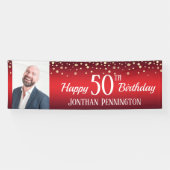 Happy 50th Birthday Red met Confetti One Photo Spandoek (Horizontaal)