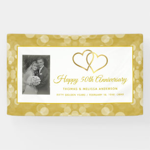 HAPPY 50th JUBILEUM CHAMPAGNE GOLD HEARTS Spandoek
