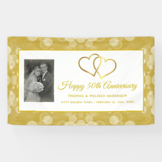 HAPPY 50th JUBILEUM CHAMPAGNE GOLD HEARTS Spandoek