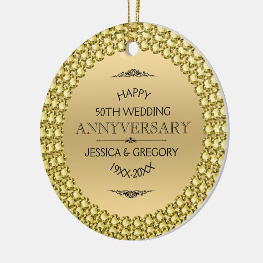 Happy 50th Jubileum Diamonds & Gold Keramisch Ornament (Links)