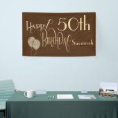 Happy 50th Verjaardag Naam Gold Text Brown Spandoek (Beurs)