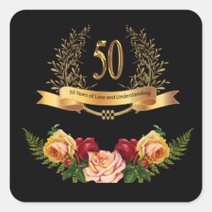 Happy 50th Wedding Jubileum Classic Round Stick Vierkante Sticker