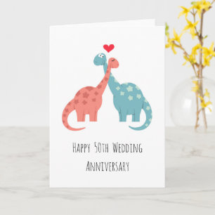 Happy 50th Wedding Jubileum Cute Dinosaurs Kaart