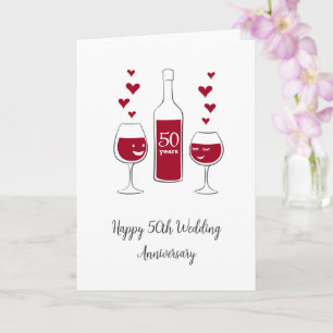 Happy 50th Wedding Jubileum Rode Wijn Hart Kaart