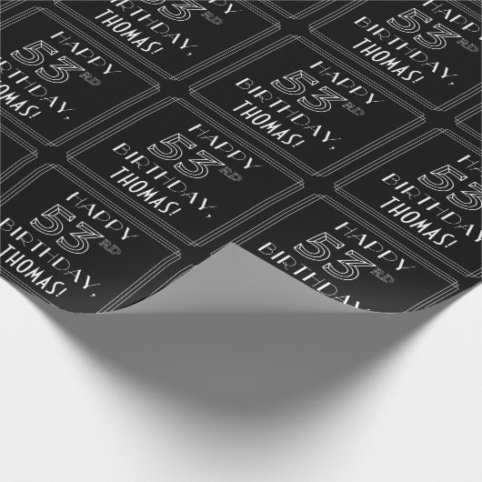 HAPPY 53RD BIRTHDAY; Art Deco Style met aangepaste Cadeaupapier (Hoek)