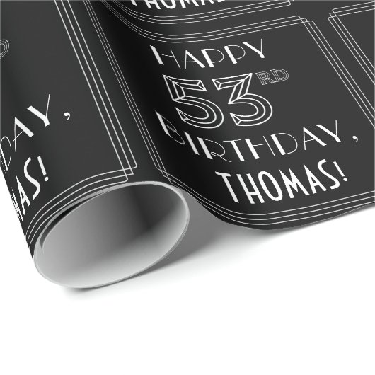 HAPPY 53RD BIRTHDAY; Art Deco Style met aangepaste Cadeaupapier (Rol Hoek)