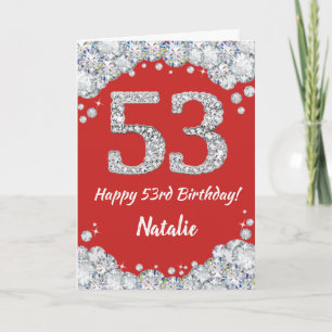 Happy 53rd Birthday Red en Silver Glitter Card Kaart