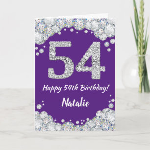 Happy 54th Birthday Paars en Silver Glitter Card Kaart