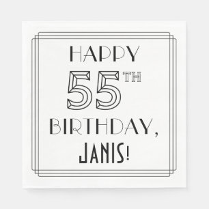 HAPPY 55TH BIRTHDAY; Art Deco Style; aangepaste na Servet