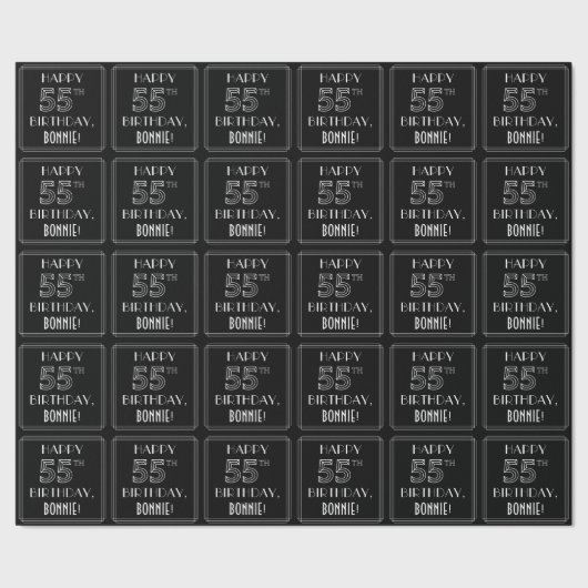 HAPPY 55TH BIRTHDAY; Art Deco Style met aangepaste Cadeaupapier (Zoom)