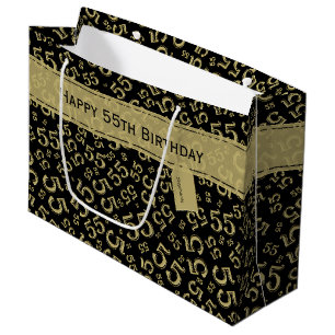Happy 55th Birthday Number Pattern Black/Gold Groot Cadeauzakje