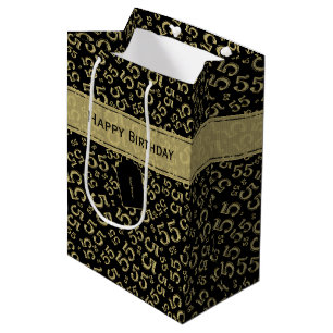 Happy 55th Birthday Number Pattern Black/Gold Medium Cadeauzakje