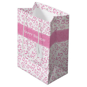 Happy 55th Birthday Party Pattern Pink and White Medium Cadeauzakje