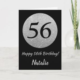 Happy 56th Birthday Black en Silver Glitter Card Kaart