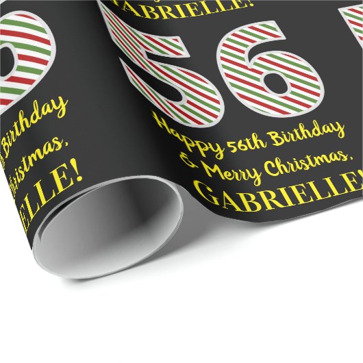 Happy 56th Birthday & Merry Kerstmis, aangepaste n Cadeaupapier (Rol Hoek)