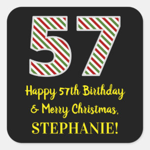 Happy 57th Birthday & Merry Kerstmis, aangepaste n Vierkante Sticker