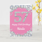 Happy 57th Birthday Pink en Silver Glitter Card Kaart (Gele Bloem)