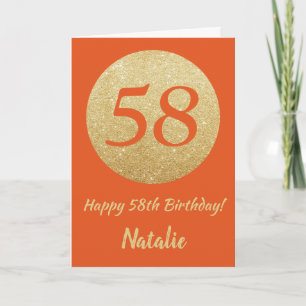 Happy 58th Birthday Sinaasappel en Gold Glitter Ca Kaart