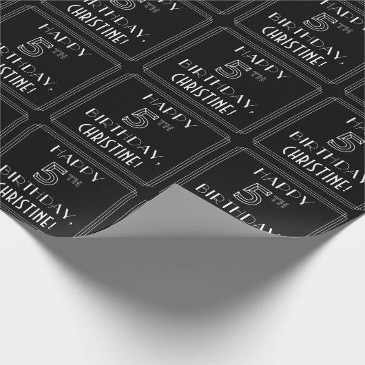 HAPPY 5TH BIRTHDAY; Art Deco Style met aangepaste  Cadeaupapier (Hoek)