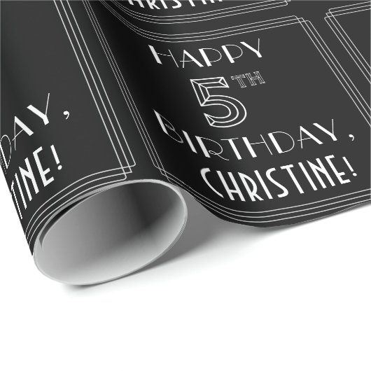 HAPPY 5TH BIRTHDAY; Art Deco Style met aangepaste  Cadeaupapier (Rol Hoek)