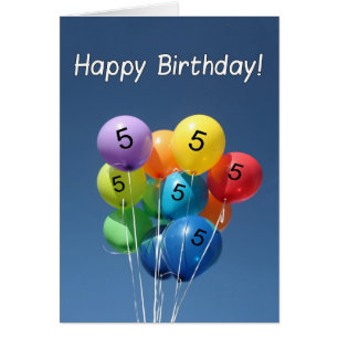 Happy 5th Birthday Colored Balloons in een blauwe