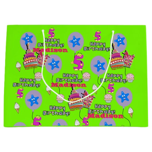 Happy 5th Birthday Gift Bag #5 Green Groot Cadeauzakje (Voorkant)