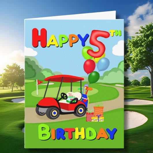 Happy 5th Birthday Red Boys Golf Kaart