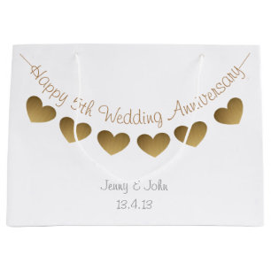 Happy 5th Wedding Jubileum, houten hartslag Groot Cadeauzakje