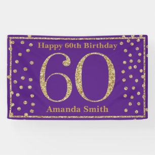 Happy 60th Birthday Banner Paarse en Gold Glitter