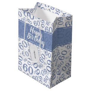 Happy 60th Birthday Blue and White Number Pattern Medium Cadeauzakje